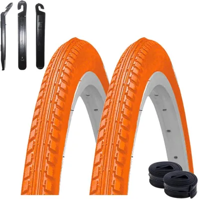 Produktbild von 2 x Kenda K-142 Fahrradreifen Fahrradmantel Orange 40-635 (28 x 1 1/2) + 2 x Schläuche DV inkl. Reifenheber