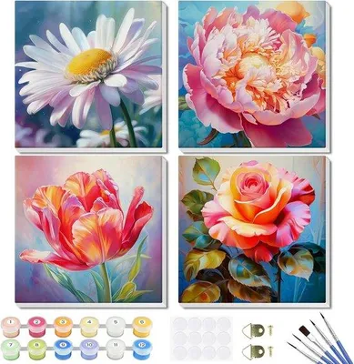 Produktbild von Akrylmalerei-Set für Kinder, 4 Teile, Blumen-Landschaftsmalerei