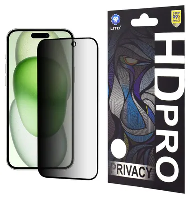 Obrázok produktu pre Lito HD Pro Privacy ochranné sklo na iPhone 15 Plus – čierne