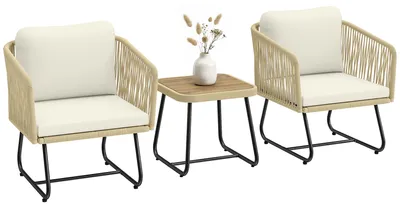 Produktbild von Outsunny Rattan Bistroset 3 teiligesGartenmöbel-Set mit 2 Sessel, Holztisch