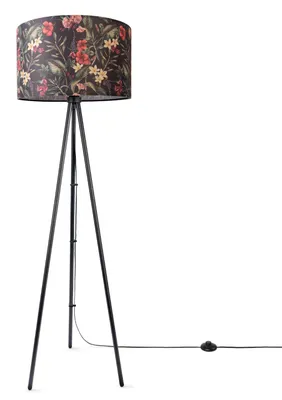Produktbild von Stehlampe Wohnzimmer Deko Büro Dreibein Lampenschirm Rund Stoff Blumen Jungle