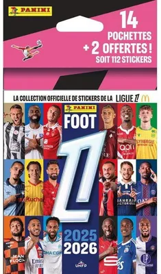 Productafbeelding van Panini Foot FR 2025/26 Ligue 1 stickers, McDonald's editie, blisterverpakking met 14 zakjes + 2 gratis, in totaal 112 stickers
