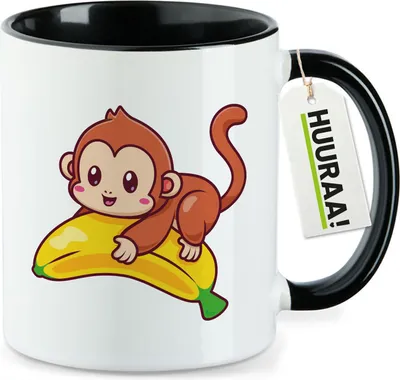 Produktbild von Huuraa Kaffeetasse Süßer Affe Comic 330ml Schwarz Keramik Kaffeebecher Geschenkidee