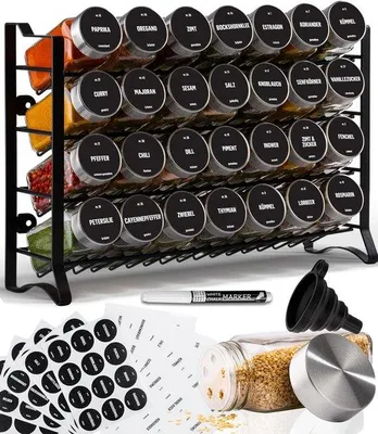 Produktbild von QuickShops - 4-Layer Metall Kräuterregal mit 28 Kräutertöpfen, 144 Etiketten, Pinsel, Trichter und Haken - freistehende oder Wandmontage für Küche O