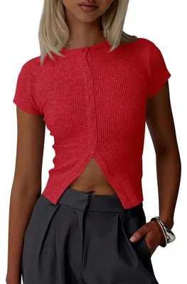 Produktbild von Kurzarm-Cardigan für Damen, Rippstrick, schmale Passform,Größe:M