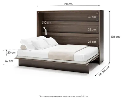 Produktbild von Furniture24 Schrankbett Bed Concept Lenart, Wandklappbett Mit Lattenrost, V-Bett, Wandbett Bettschrank Schrank Mit Integriertem Klappbett Funktionsbett Bc-04, 140 X 200 Cm, Artisan Eiche, Horizontal
