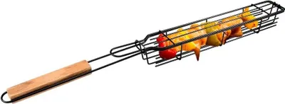 Produktbild von Grillkorb aus Eisen mit Holzgriff, 49,5 x 5 cm, für sicheres Grillen von Gemüse und Fleisch