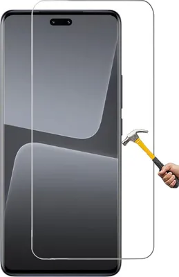 A screen protector is shown next to a smartphone, with a hammer about to strike the screen protector.
