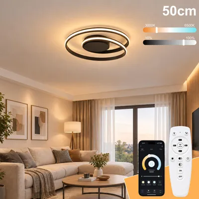 Produktbild von Smart LED Deckenleuchte Schwarz Ø50cm, Deckenlampe mit APP & Fernbedienung, Stufenlos Dimmbar 3000-6500K, CCT, Nachtlicht, Memory-Funktion, Moderne In