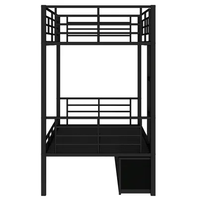 Produktbild von Merax Etagenbett 90x200cm mit schuhschrank, Hochbett mit Stauschränken, Stockbett mit Rausfallschutz und Leiter, Eisenbett Jugendbett Kinderbett