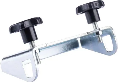 A metal tool with two black knobs against a white background.