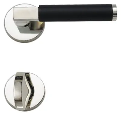 Produktbild von Drecoma Rosettengarnitur Bauhaus glanznickel Verschraubung unsichtbar Handhabe schwarz matt (Lochung: WC) Lochung: WC