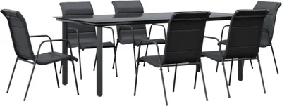 Produktbild von vidaXL 7-tlg. Garten-Essgruppe Schwarz Stahl und Textilene