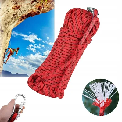 Obrázok produktu pre Statický lano, 12 mm, 30 m, červené, s 2 karabínami, nosnosť 1400 kg, vhodné na lezenie a outdoorové aktivity
