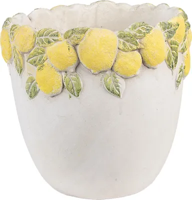 Produktbild von Clayre & Eef Blumentopf Ø 20x19 cm Weiß Gelb Stein Zitronen