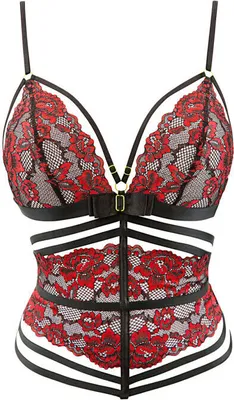 Produktbild von V-10037 corset black XS, Bezaubernde Strapscorsage gefertigt aus zarter Spitze sowie elastischen Riemchen