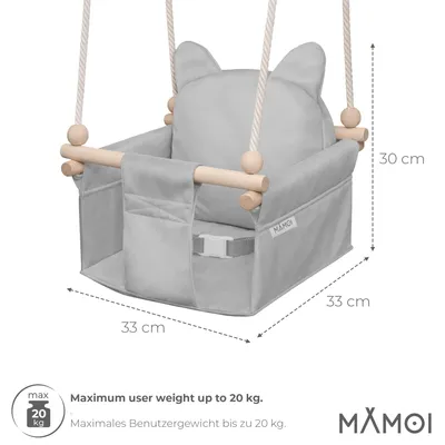 Produktbild von MAMOI Kinderschaukel mit Sicherheitsgurt, höhenverstellbar 150–190 cm, Schaukel für Zuhause, stabile Konstruktion, Velours-Sitz