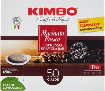 Produktbild von Kimbo Macinato Fresco Kompostierbare ESE-Kaffeepads Intensität 11/13 Jede Packung enthält 50 Kaffeepads + Italian Gourmet Polpa di Pomodoro 400g Dose