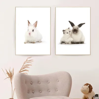 Productafbeelding van Set van 2 posters, konijnen, decoratie voor babykamer, 30x40 cm, canvas