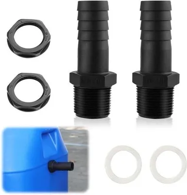 Produktbild von 1-Zoll-Tankdurchführung, 2 Stück, Anschlussstück für Regentonnen und Speichertanks mit Dichtungen und Kontermutter für Wassertanks und Reservoirs