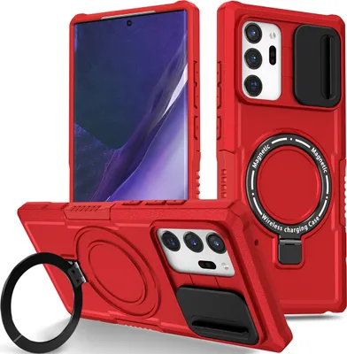 Produktbild von Handyhülle für Samsung Galaxy Note 20 Ultra 5G Kompatibel mit MagSafe, Robuste Hülle mit Schiebe Kamera Schutz, Magnetischer Ringständer Rot