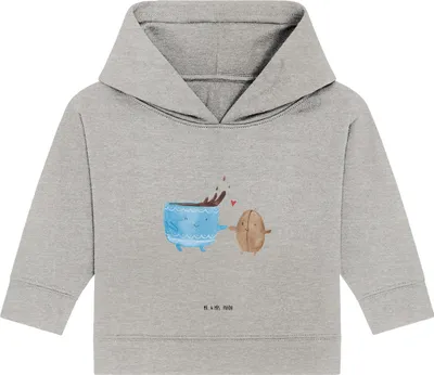 Produktbild von Mr. & Mrs. Panda Organic Baby Hoodie Kaffee Bohne 12. - 18. Monat - Heather Grey - Geschenk, Genuss, Kapuzenshirt, Kaffeebohne, Glück, Kapuzensweatshirt, Lustige Sprüche