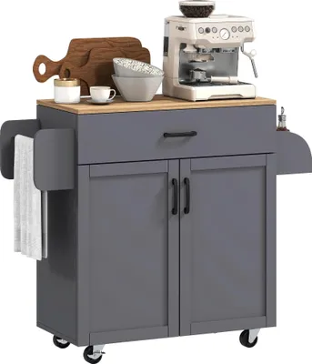 Image de Îlot de cuisine mobile - Chariot de cuisine - Tiroir et armoire avec portes - Porte-serviettes - Étagère à épices - 105 x 36 x 85 cm - Gris