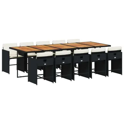 Produktbild von 11-tlg. Garten-Essgruppe mit Kissen Schwarz Poly Rattan