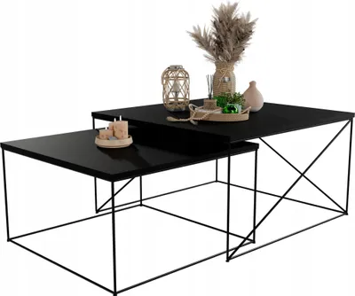 Zdjęcie produktu dla Zestaw Kwadratowych Stolików Kawowych 2w1 Salon Loft Czarny+Blat MiniPearl
