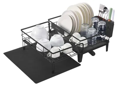 Obrázok produktu pre Čierny sušiak na bielizeň – prenosný stojan na oblečenie – stabilná oceľová konštrukcia – 31–56 x 42 x 20 cm