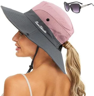 Produktbild von Damen Sonnenhut – Sommerhut – Faltbar mit UV-Schutz UPF 50+ – Verstellbares Kinnband – Atmungsaktiv – Pferdeschwanz-Öffnung – Breite Krempe – Pink