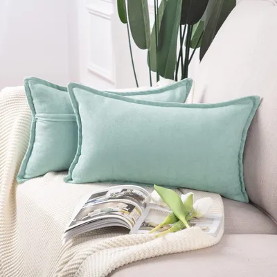 Produktbild von Set mit 2 dekorativen Chenille-Kissenbezügen, weiche Zierkissenbezüge für Sofa und Schlafzimmer, hellblaugrün, 40 x 60 cm, rechteckig