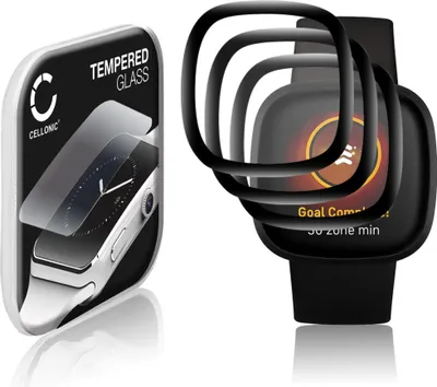 Produktbild von 3x CELLONIC 9H Display Schutzglas für FitBit Versa 3 / Sense Smartwatch, 3D Full Cover Full Glue Screen Protector Glass, Fitness Tracker Displayschutz Glas schwarz Schutzfolie