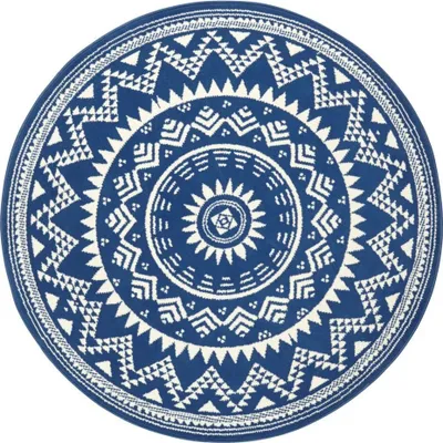 Zdjęcie produktu dla Dywan okrągły do salonu 200cm, niebiesko kremowa mandala z miękki włosem