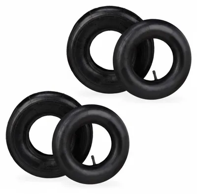 Produktbild von Relaxdays Schubkarrenrad mit Schlauch, 2er Set Ersatzreifen, 4.00-6", luftbereift, für Schubkarre, bis 136 kg, schwarz