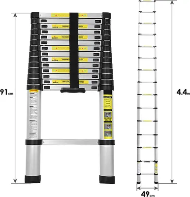 Produktbild von Wolketon Teleskopleiter 4.4m Stehleiter Mehrzweckleiter Alu Multifunktionsleiter  Ausziehleiter