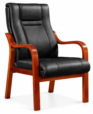 Produktbild von Konferenzstuhl mit Armlehnen und Lederbezug in Schwarz, Holzgestell