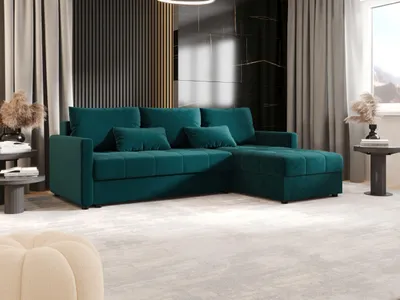 Image de BEDANTE Canapé d'angle MOS L BIS Itaka 39 Turquoise Droite avec fonction sommeil Canapé en L avec coffre de rangement Canapé salon Canapé lit Coffre de lit