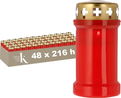 Image de KRISTEN Bougie funéraire traditionnelle - 60 heures de combustion - Rouge - Set de 48 pièces