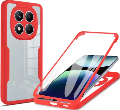 Image de Etui pour Xiaomi Redmi Note 14 Pro 4G, protection complète à 360° avec protecteur d'écran intégré rouge
