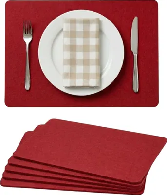 Produktbild von Platzsets Filz 6er Set 45x30cm, Filztischset Platzdeckchen abwaschbar (rot burgund)