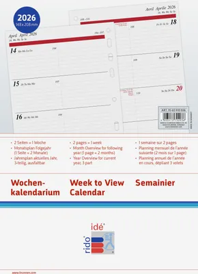 Immagine prodotto di rido® idé® 70-65 910 006 Calendario 2026 - Timing 1, inserto agenda settimanale - 1 settimana / 2 pagine, 14,8 x 21 cm