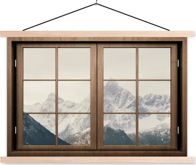 Produktbild von MuchoWow® Textilposter Aussicht - Berg - Schnee 60x40 cm mit holzfarbenen Rahmen - Bilder