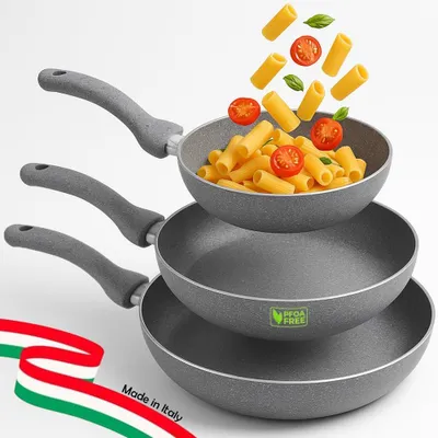 3er-Set Steinpfannen 20/24/28 cm, Antihaft, Aluminium, ergonomisch