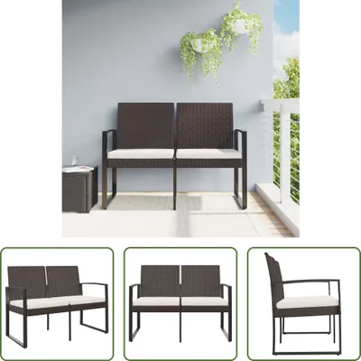 Produktbild von The Living Store Gartenbank 2-Sitzer mit Kissen Braun PP-Rattan