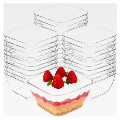 Produktbild von 30 Stück Dessertgläser aus Plastik, 70ML Dessertbecher, Klare Dessertschalen, Wiederverwendbare Desserttassen, Quadratische Desserttassen für Tiramisu, Desserts, Pudding, Mousse