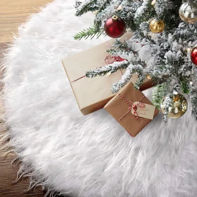 Weihnachtsbaumrock 78 cm, weiß, Plüsch, Schneeflocken, rund