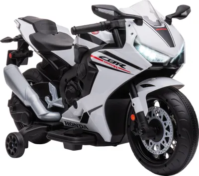 Produktbild von HOMCOM Elektromotorrad mit HONDA-Führerschein für Kinder von 3–5 Jahren, 6-V-Batterie-Motorrad mit Scheinwerfer, Hupe, Musik und abnehmbaren Hilfsrädern, Tragkraft 30 kg, 90 x 44 x 52 cm, Weiß