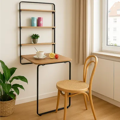 Produktbild von Cora Wandklapptisch 3-in-1 Tisch, Regal & Tafel, 64x107x19 cm, für 2 Personen