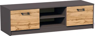 Produktbild von TV-Schrank 120cm breit Lowboard mit matter Oberfläche Fernsehtisch mit 2 Türen und 1 Regal, aus laminiertem Board graphit Eiche